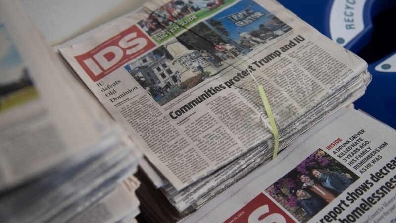 A stack of Indiana Daily Student newspapers.